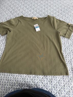 Michael Kors Olive Short-Sleeve Boatneck Top